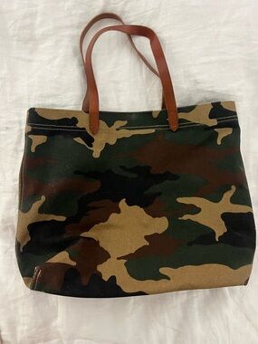 Madewell Camo Canvas Tote with Brown Leather Handles